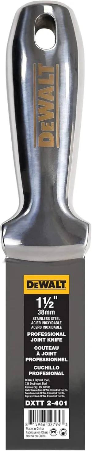 DEWALT 1.5" All Stainless Steel Joint Knife | One-Piece Premium Polished Metal Putty Blade | 2-401