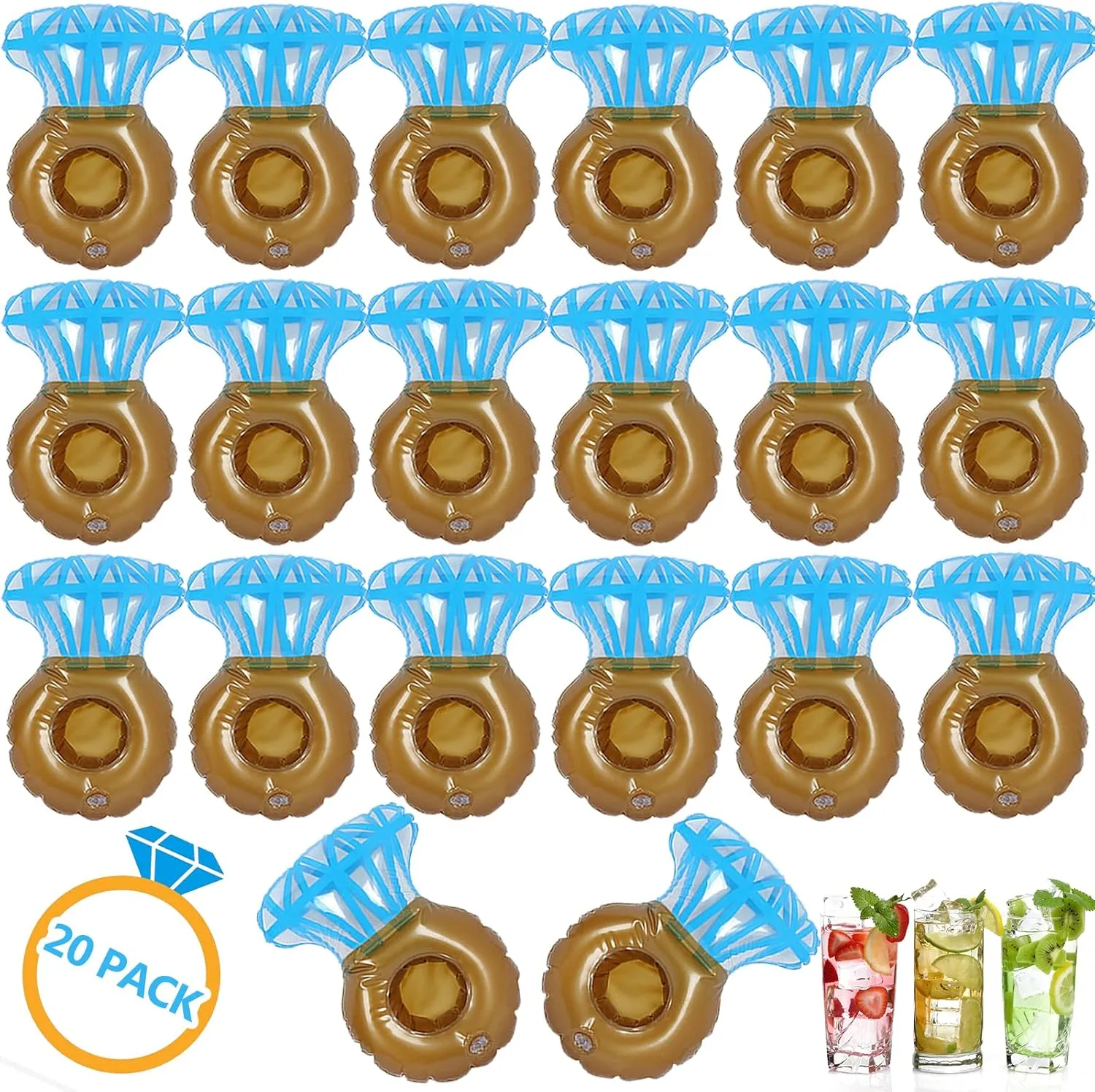 Diamond Ring Drink Float 20 Pack Inflatable Ring Drink Holders Bachelorette Pool Drink Floats
