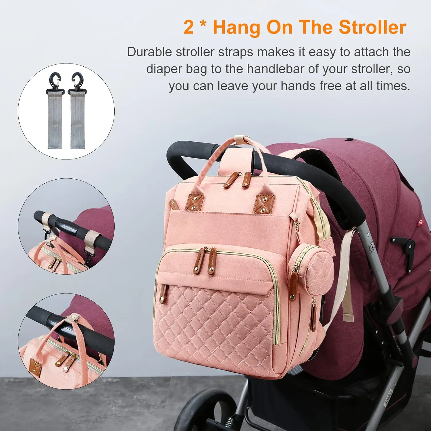 Diaper Bag Backpack -Travel EssentialsBaby Bag with Changing Pad, Waterproof Baby Bags for Boys Girls, USB Charging Port, Baby Shower Gifts, Pink