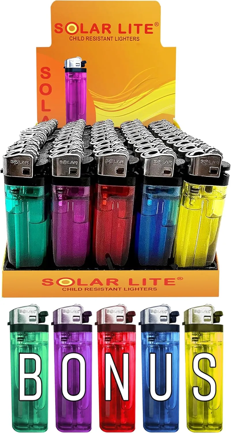 Disposable Lighters (Pack of 50) | Solar Lite - Bonus 5 PK Included