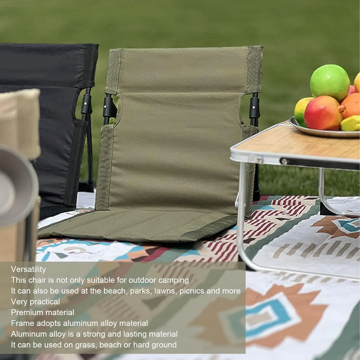 Diydeg Camping Chairs for Adults, Folding Beach Chair Back Support Cushion, Folding Chair with Backrest, Backpacking Chair for Outdoor Camp Hiking Backpack Beach Travel (OD Green)