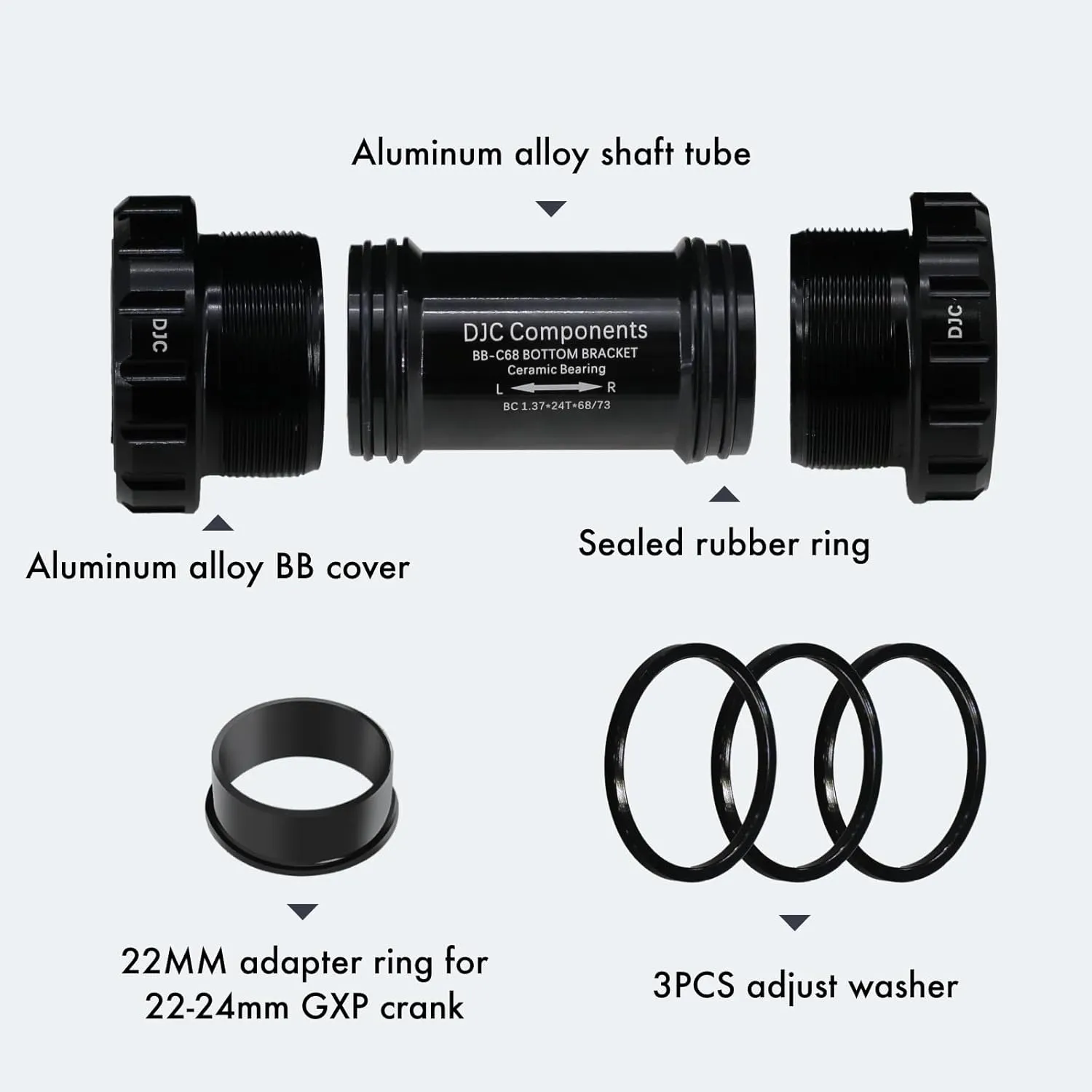 DJC Bike Ceramic Bearing Bottom Bracket BSA 68-73mm English Threaded BB 22mm 24mm GXP Spindle, Fit MTB Road Bike Hollow Deore XT SLX R7000 R8000 4700 5800 6800 IXF Prowheel(Ceramic GXP 22-24mm Black)