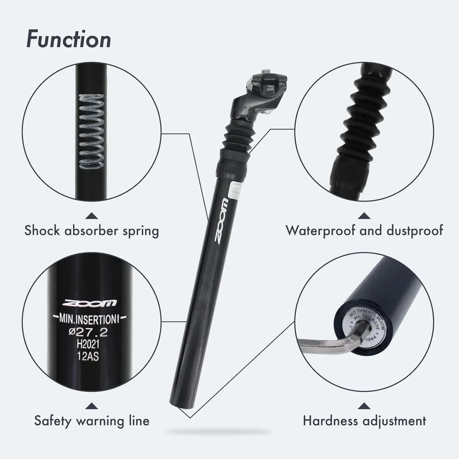 DJC Bike Suspension Seatpost Shock Absorber Damper Rubber Seat Post 25.4 27.2 28.6 30.4 30.9 31.6 mm Lightweight Aluminum