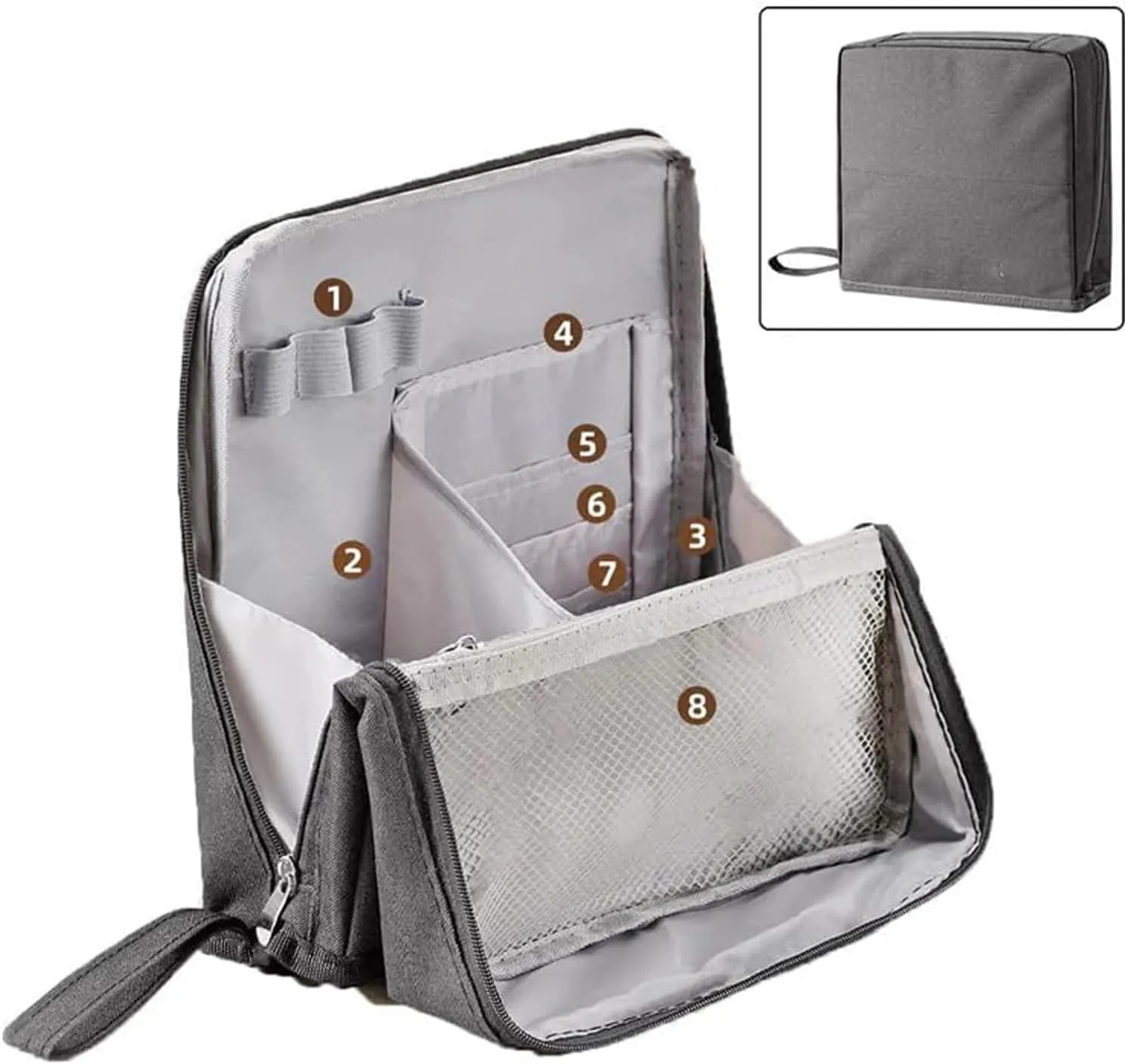 Doresty Standing Makeup Bag, Portable Large Capacity Vertical Makeup Organizer Bag, Multi-purpose Waterproof Makeup Bag with Compartments, for Home or Travel (Gray)