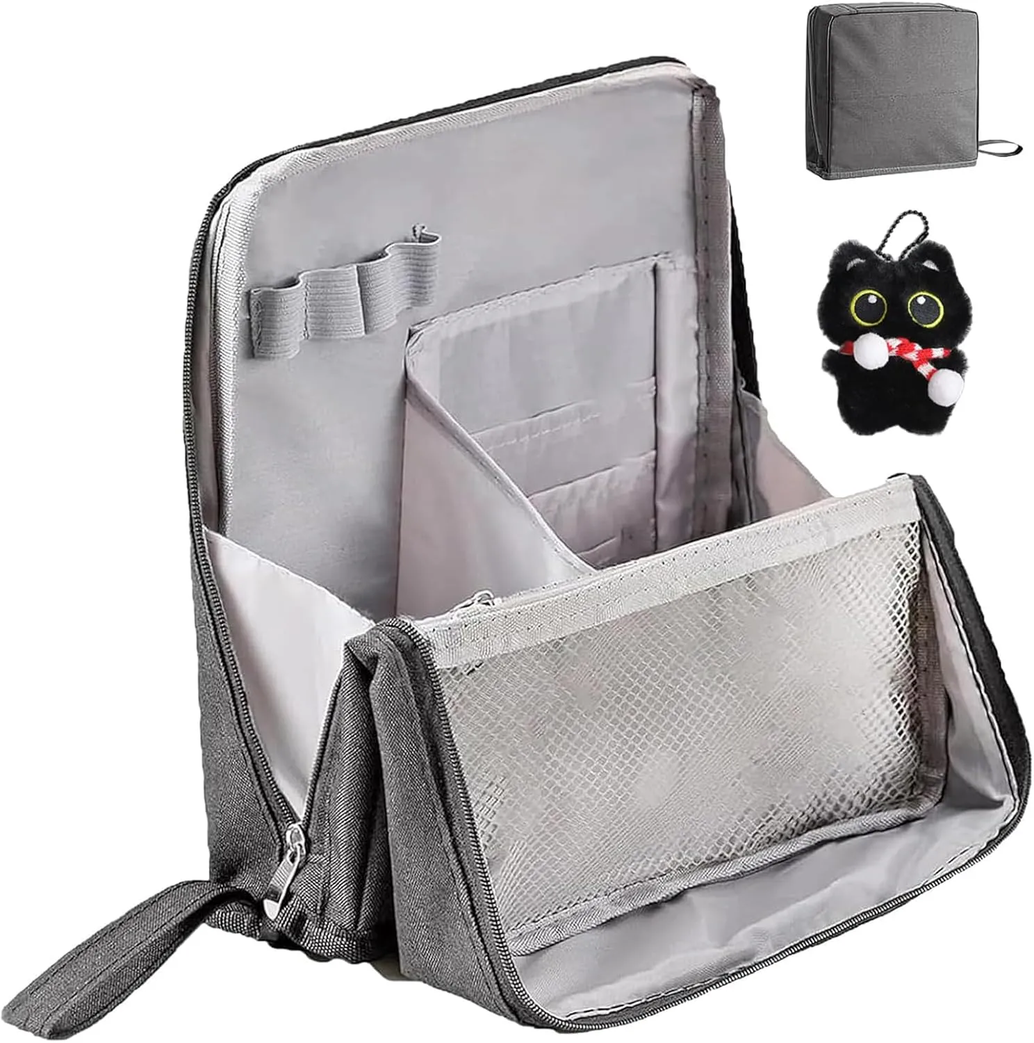 Doresty Standing Makeup Bag, Portable Large Capacity Vertical Makeup Organizer Bag, Multi-purpose Waterproof Makeup Bag with Compartments, for Home or Travel (Gray)