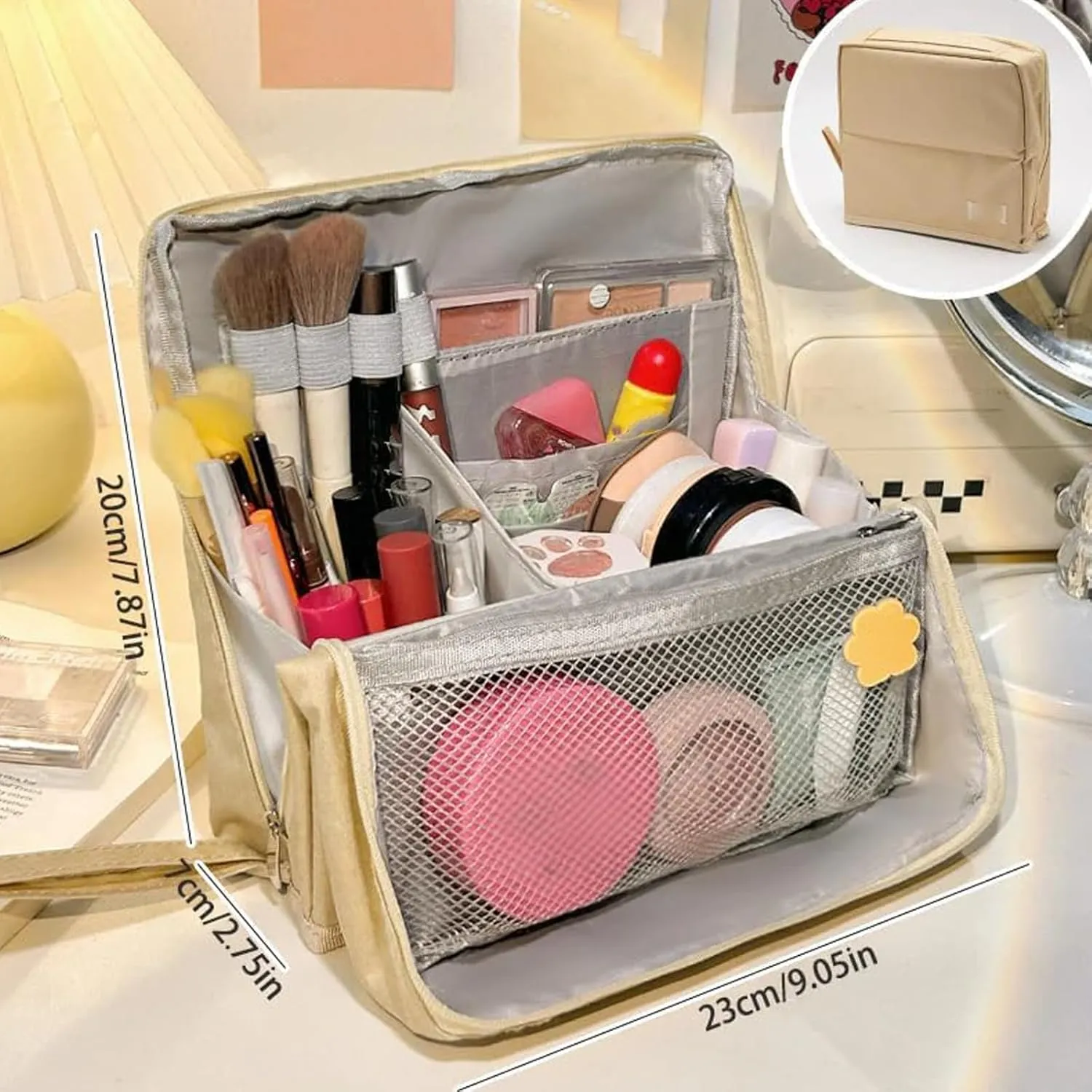 Doresty Standing Makeup Bag, Portable Large Capacity Vertical Makeup Organizer Bag, Multi-purpose Waterproof Makeup Bag with Compartments, for Home or Travel (Gray)