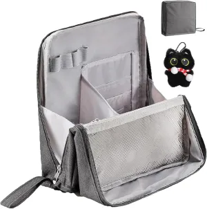 Doresty Standing Makeup Bag, Portable Large Capacity Vertical Makeup Organizer Bag, Multi-purpose Waterproof Makeup Bag with Compartments, for Home or Travel (Gray)