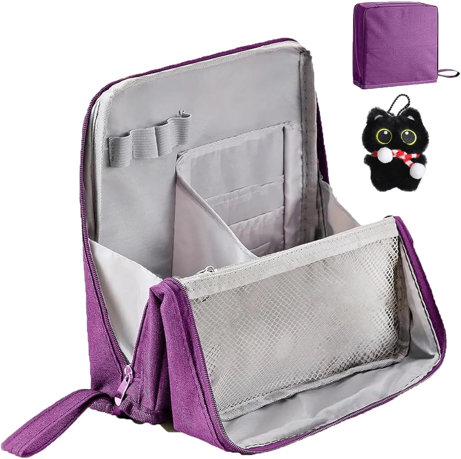 Doresty Standing Makeup Bag, Portable Large Capacity Vertical Makeup Organizer Bag, Multi-purpose Waterproof Makeup Bag with Compartments, for Home or Travel (Purple)