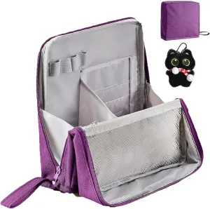 Doresty Standing Makeup Bag, Portable Large Capacity Vertical Makeup Organizer Bag, Multi-purpose Waterproof Makeup Bag with Compartments, for Home or Travel (Purple)