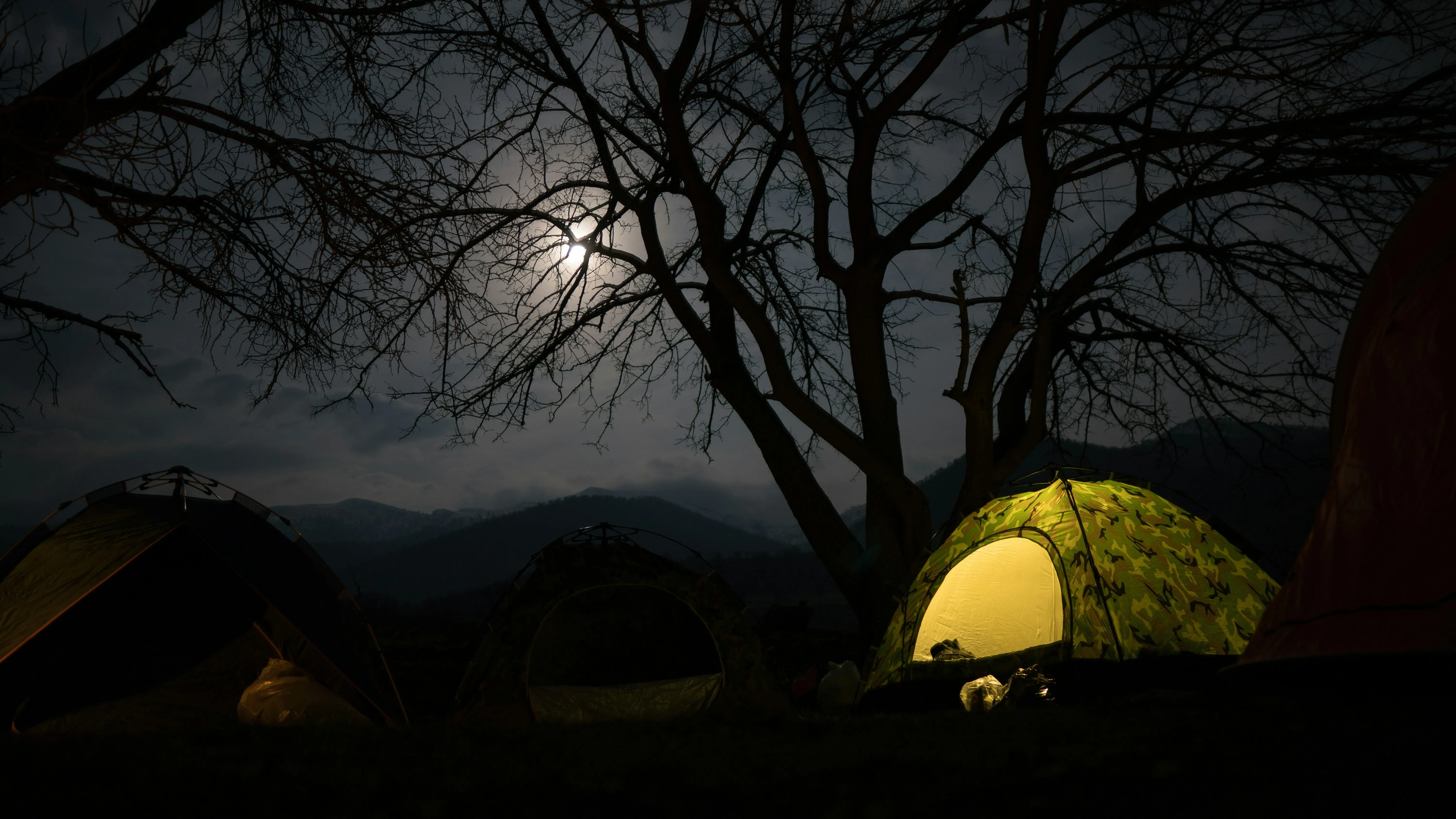 Double Camouflage Outdoor Camping Tent with Breathable Mesh Skylight and Waterproof Coating for 2 People