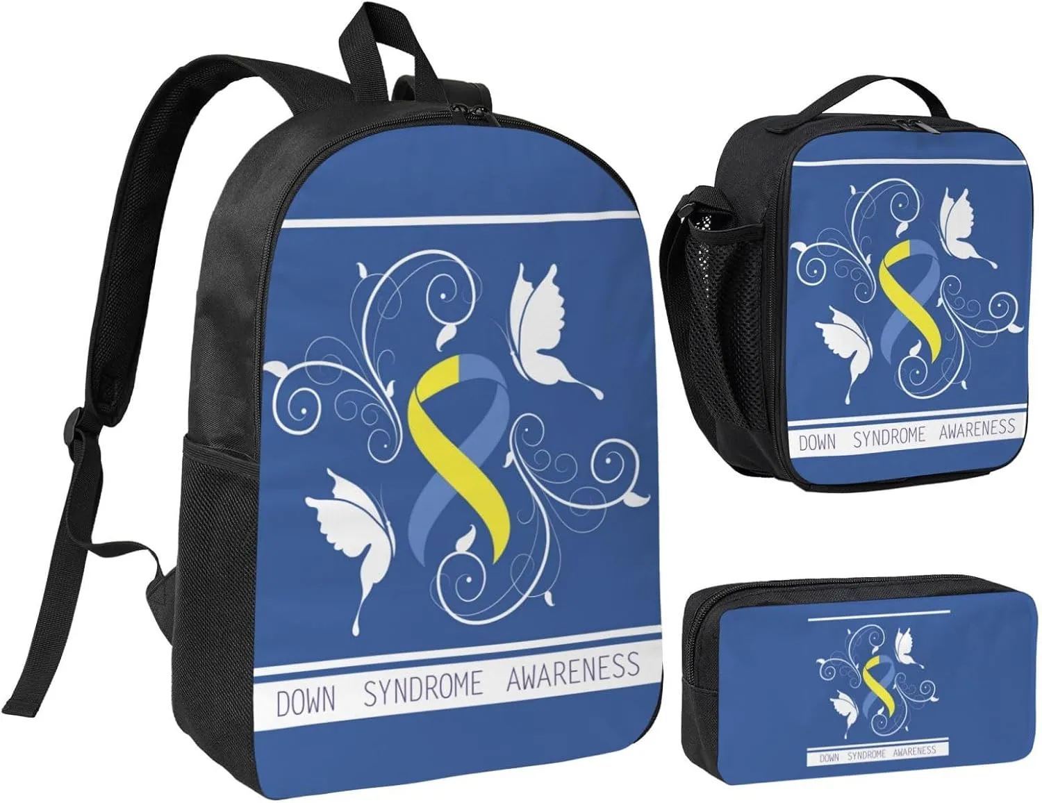 Down Syndrome Awareness Month Yellow Blue Ribbon Backpack Set Lightweight Laptop Backpack Lunch Bag with Pencil Case for Women Men Travel Work