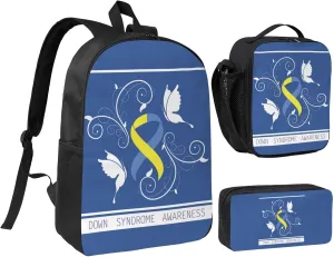 Down Syndrome Awareness Month Yellow Blue Ribbon Backpack Set Lightweight Laptop Backpack Lunch Bag with Pencil Case for Women Men Travel Work