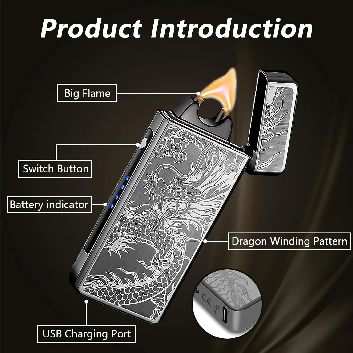 Dragon Lighter Electric Lighters Rechargeable Windproof Flameless Plasma Arc Lighter Luxury Metal Cool Lighters,lighters for Candle,Incense Stick