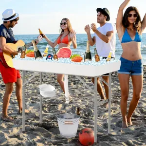Dragosum Outdoor Ice Cooler Table with Drain, Folding Table with Removable Matching Skirt, Portable Table Coolers 4 Foot for Party BBQ Camping Wedding