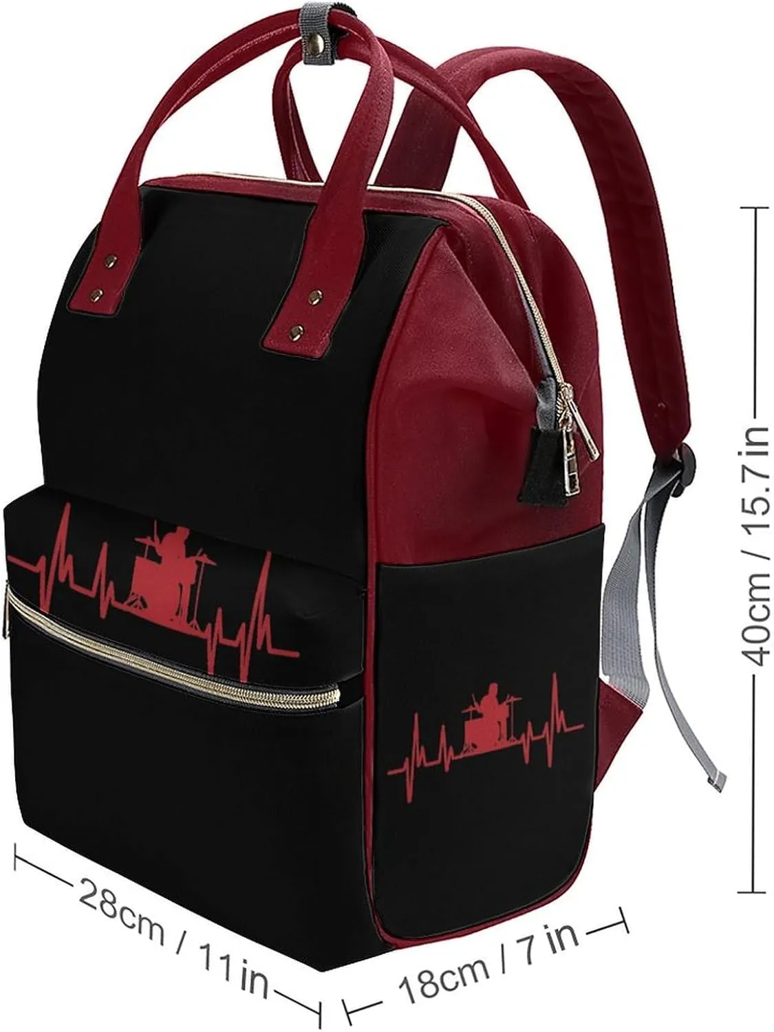 Drum Drummer Heartbeat Large Travel Bag Backpack Waterproof Bags for Women Back Pack with Bottle Pocket