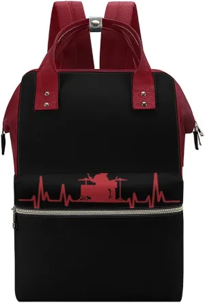 Drum Drummer Heartbeat Large Travel Bag Backpack Waterproof Bags for Women Back Pack with Bottle Pocket
