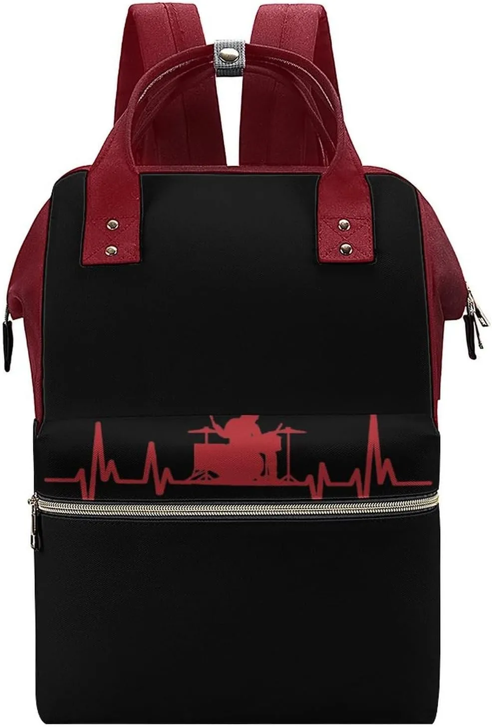 Drum Drummer Heartbeat Large Travel Bag Backpack Waterproof Bags for Women Back Pack with Bottle Pocket