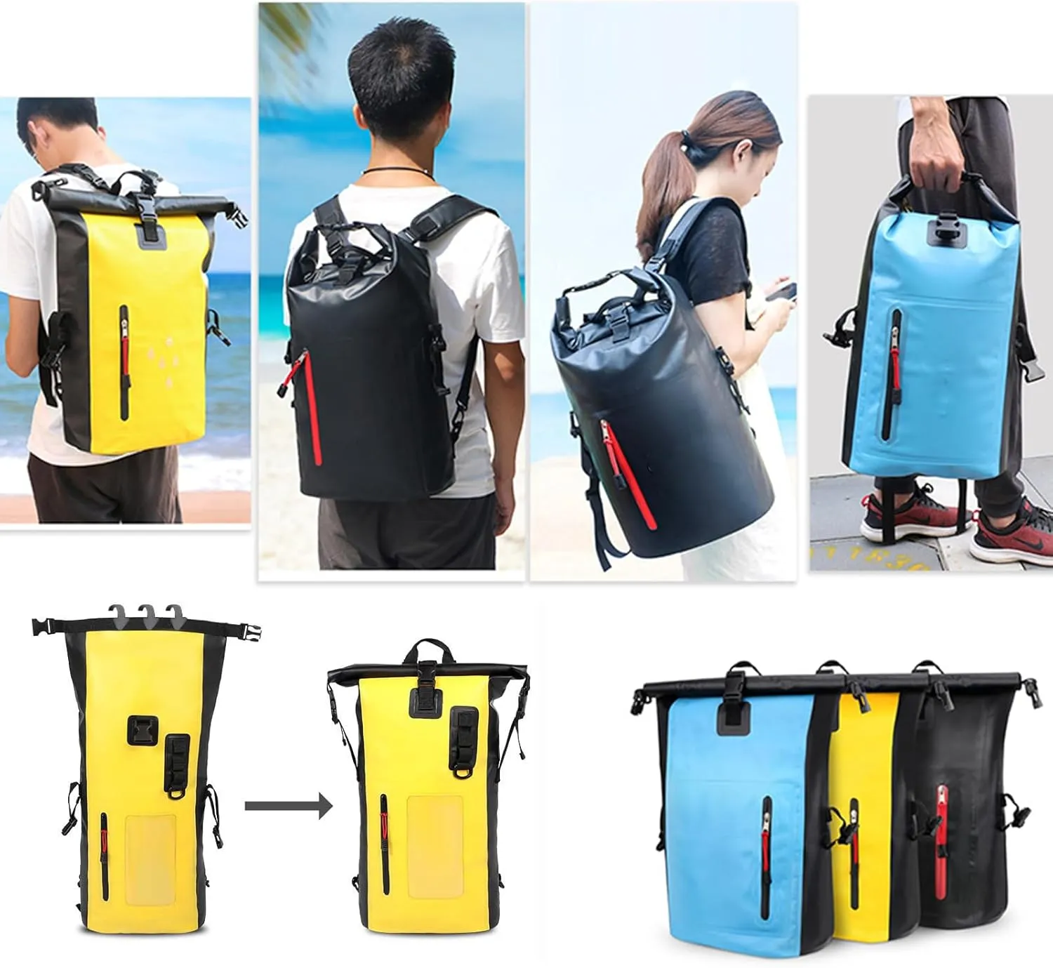 Dry Bags Waterproof Backpack for Women Men, 25L Roll Top Floating Bag for Kayaking, Hiking, Fishing, Camping, Beach (Blue)
