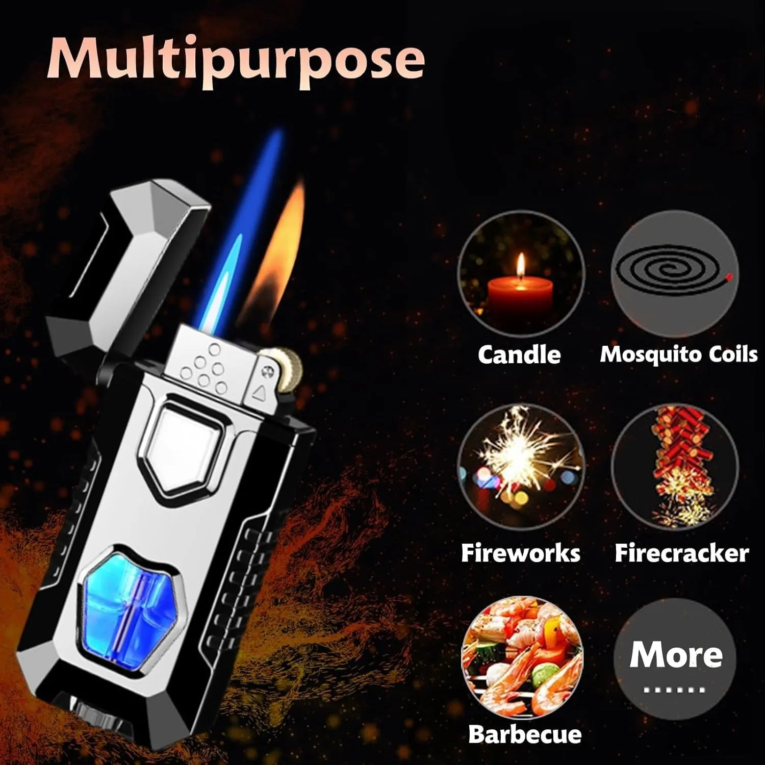 Dual Flame Butane Lighter with Visible Fuel Window, Open Flame and Windproof Direct Blue Flame, Multifunctional Lighter, Suitable for Men and Women (Fuel not Included)(Black)
