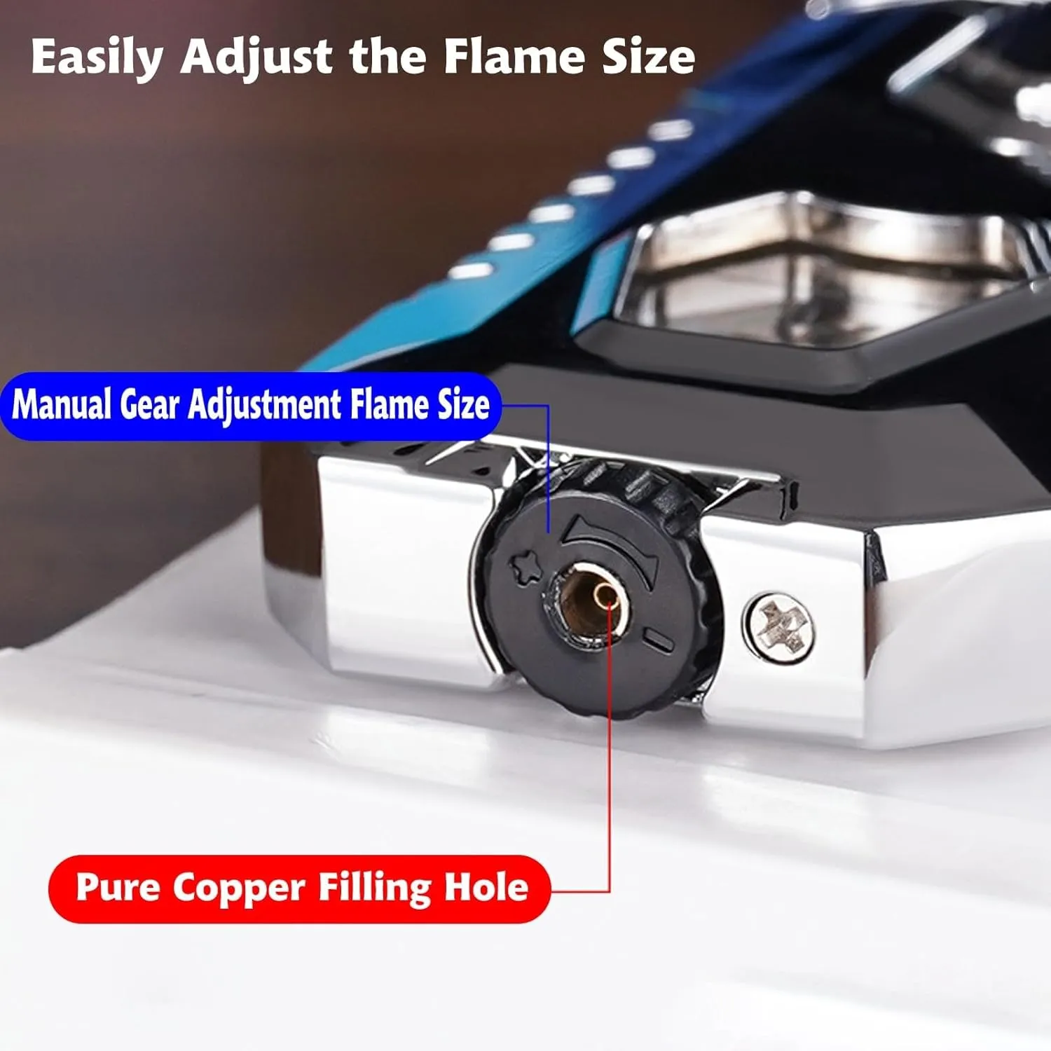 Dual Flame Butane Lighter with Visible Fuel Window, Open Flame and Windproof Direct Blue Flame, Multifunctional Lighter, Suitable for Men and Women (Fuel not Included)(Black)