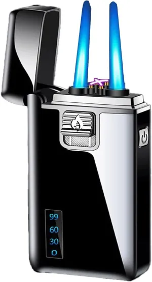Dual Flame Gas Lighter, Flame Adjustment, Fuel Filling, Two Ignition Methods, Windproof Multifunctional Lighter, Suitable for Indoor and Outdoor use (Fuel not Included)(Black)