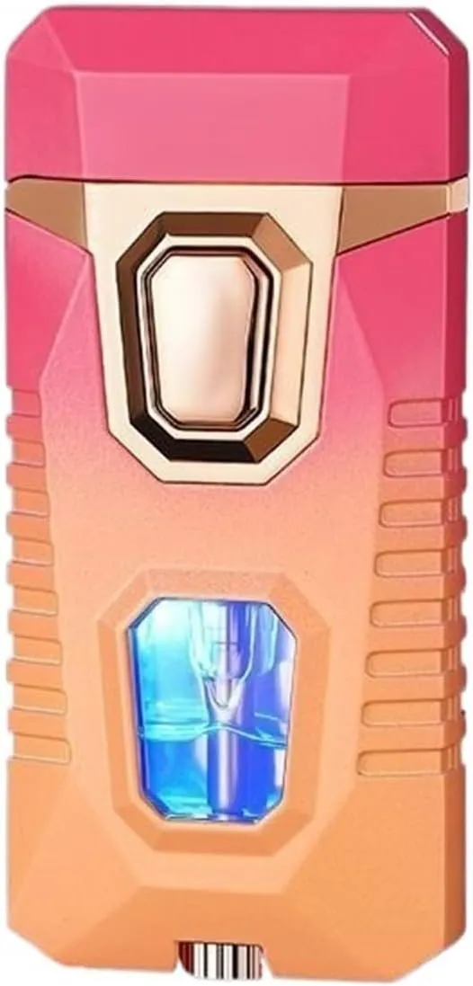 Dual Flame Lighter with 5 flints, Blue Visible Fuel Compartment, Windproof Butane Gas Lighter, Adjustable Soft Flame and Jet Flame 2-in-1, refillable Butane Lighter (Color : K)