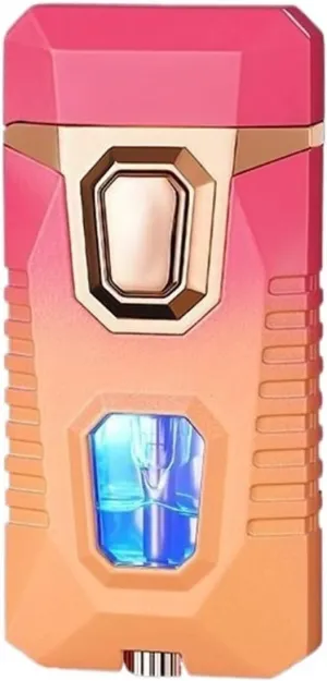 Dual Flame Lighter with 5 flints, Blue Visible Fuel Compartment, Windproof Butane Gas Lighter, Adjustable Soft Flame and Jet Flame 2-in-1, refillable Butane Lighter (Color : K)