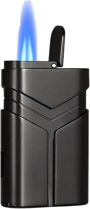 Dual Jet Torch Lighter, Transparent Oil Window, Hole Punch, Windproof Gas Lighter, can be Used Indoors and Outdoors (Fuel not Included)(Black)