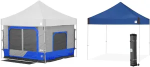 E-Z UP Camping Cube 6.4, Converts 10' Straight Leg Canopy into Camping Tent, Royal Blue & Vantage Instant Shelter Canopy, 10' x 10', White Powder-Coated Steel Frame