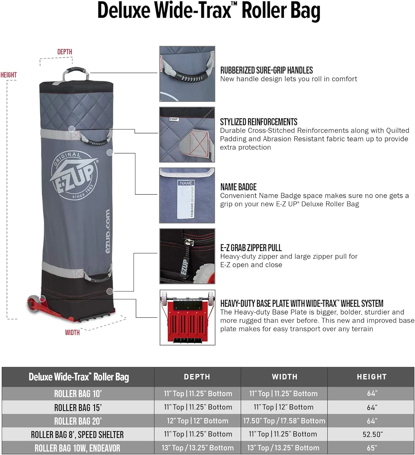 E-Z UP Deluxe Wide-Trax Roller Bag, fits 8' x 8' and 8' x 12' Canopy Pop-Up Tent