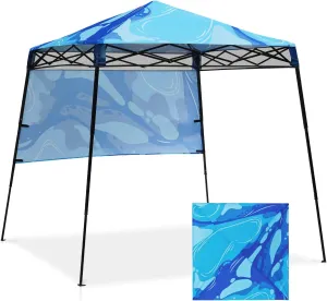 EAGLE PEAK 8x8 Pop Up Canopy Tent with Sidewall, Compact, Portable Slant Leg Instant Sun Shelter for Beach, Sports, & Camping, 8x8 Base 6x6 Top, Blue Abstract