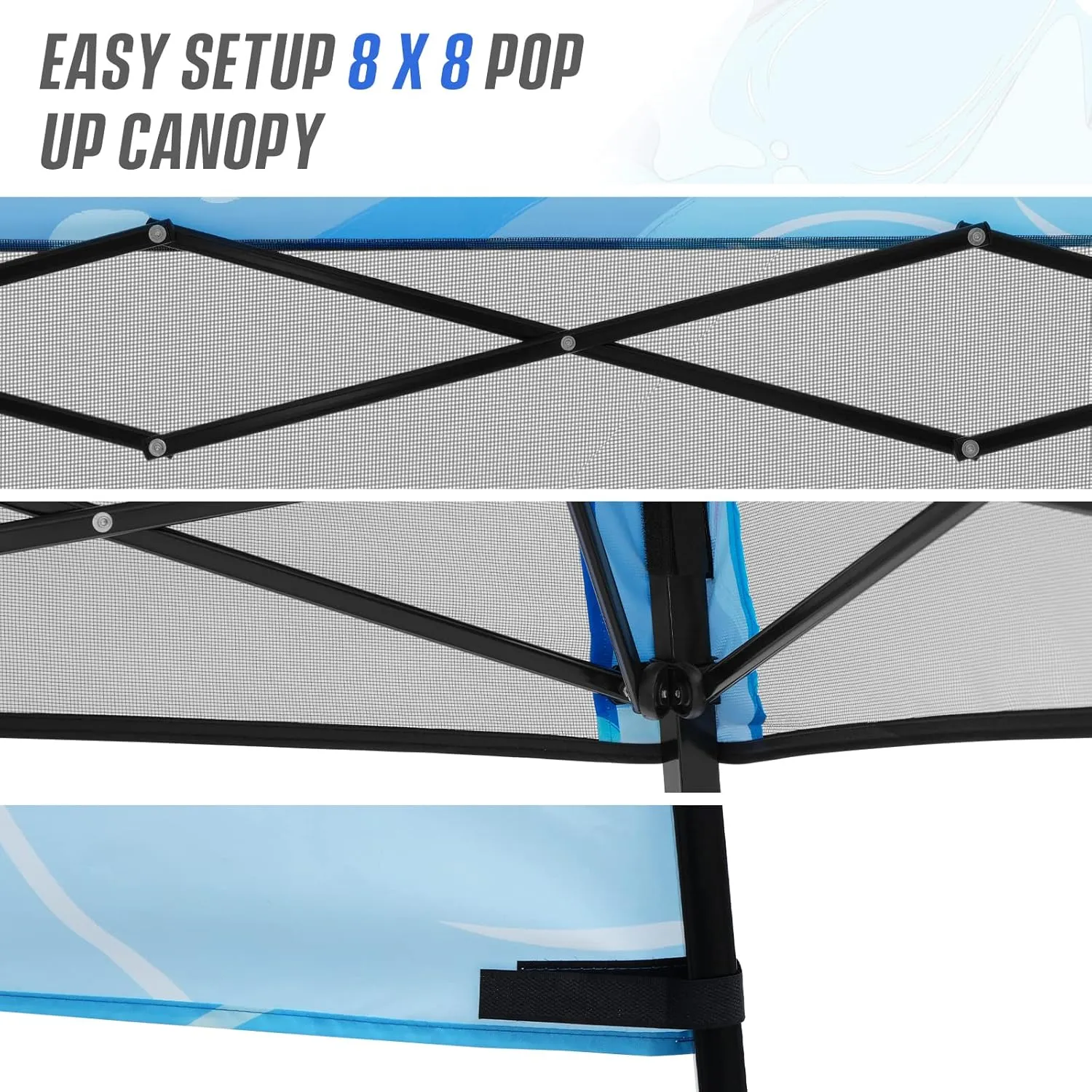 EAGLE PEAK 8x8 Pop Up Canopy Tent with Sidewall, Compact, Portable Slant Leg Instant Sun Shelter for Beach, Sports, & Camping, 8x8 Base 6x6 Top, Blue Abstract