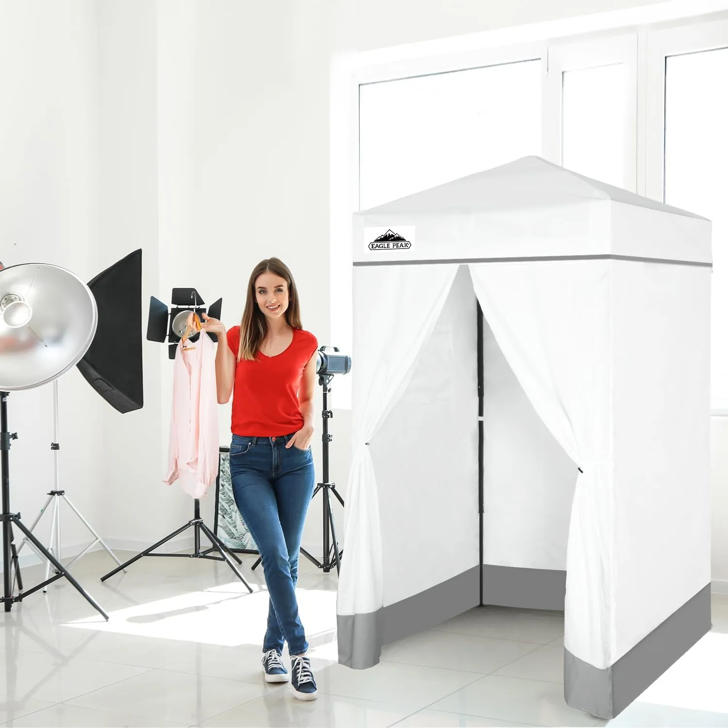 EAGLE PEAK Flex Ultra Compact 4x4 Pop-up Canopy, Sun Shelter, Changing Room, Portable Privacy Canopy Cabana for Pool, Fashion Photoshoots, or Camping, 4x4 ft, White