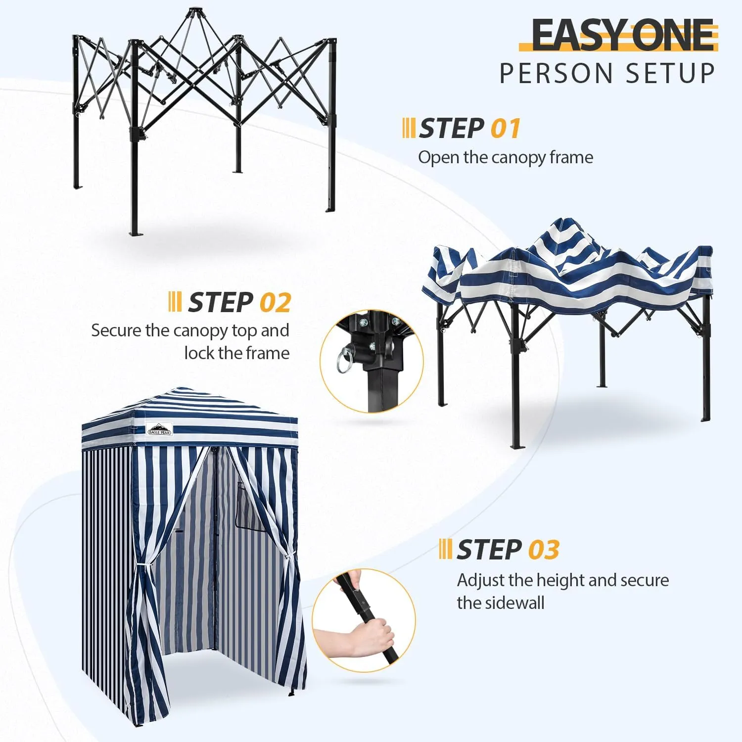 EAGLE PEAK Flex Ultra Compact 4x4 Pop-up Canopy, Sun Shelter, Changing Room, Portable Privacy Canopy Cabana for Pool, Fashion Photoshoots, or Camping, 4x4 ft, White/Blue