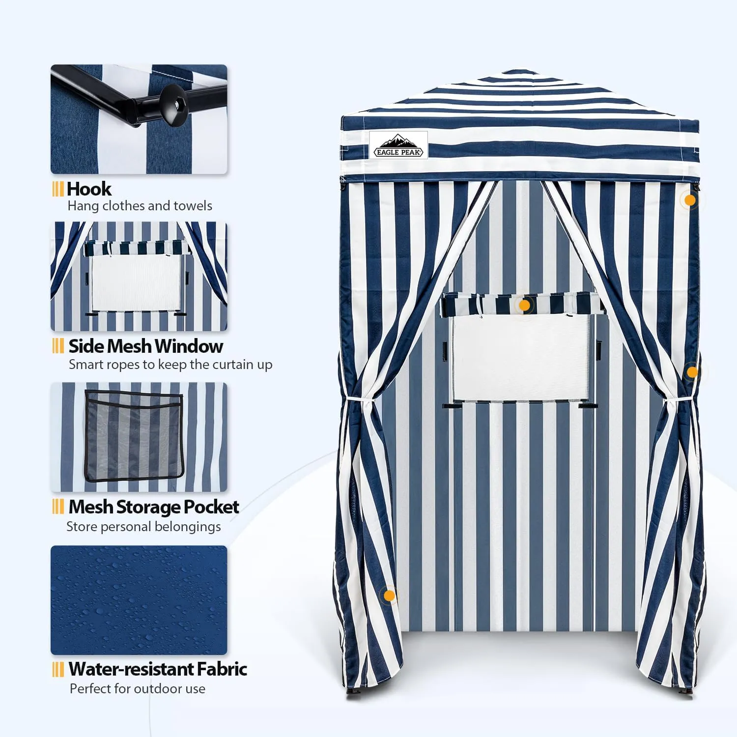 EAGLE PEAK Flex Ultra Compact 4x4 Pop-up Canopy, Sun Shelter, Changing Room, Portable Privacy Canopy Cabana for Pool, Fashion Photoshoots, or Camping, 4x4 ft, White/Blue
