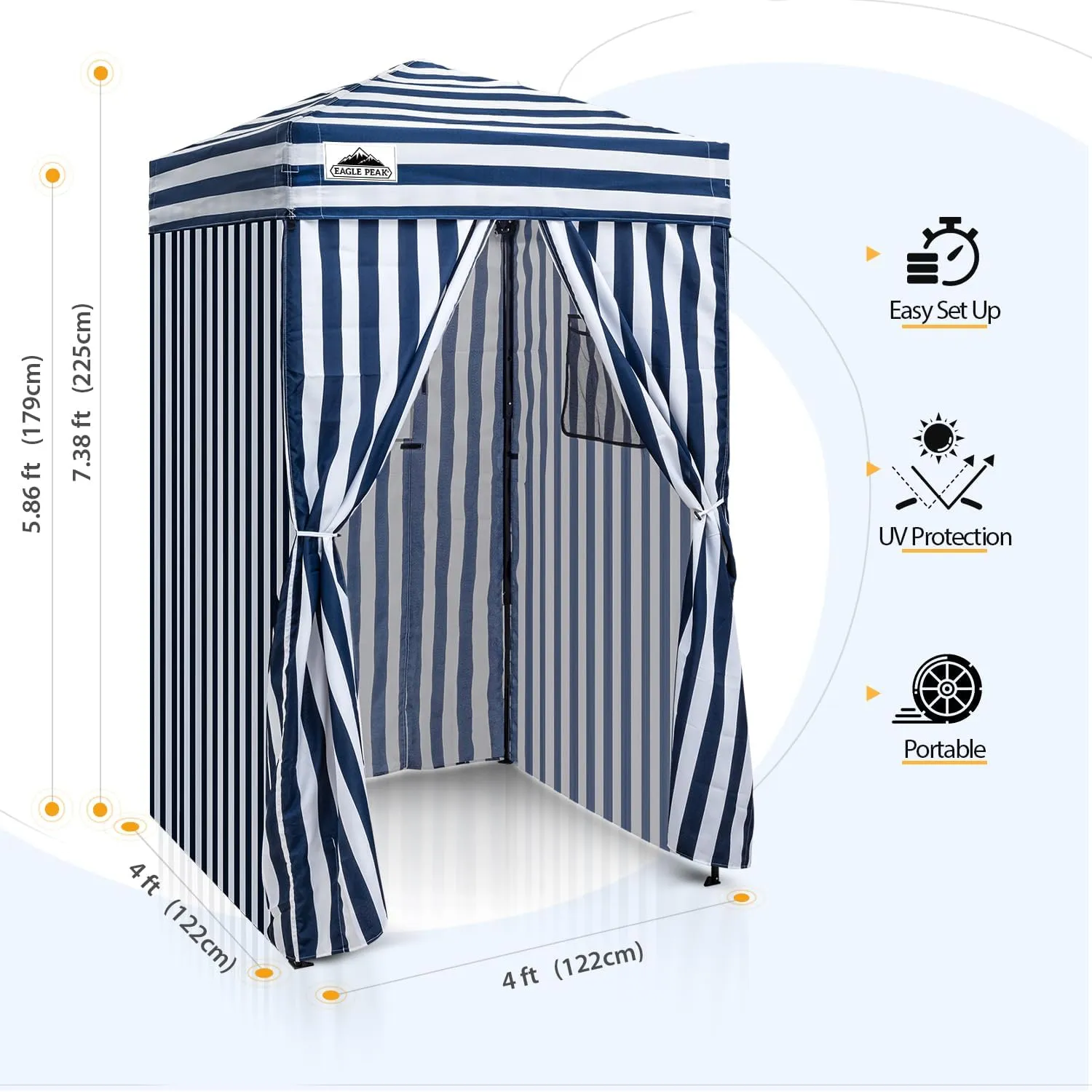 EAGLE PEAK Flex Ultra Compact 4x4 Pop-up Canopy, Sun Shelter, Changing Room, Portable Privacy Canopy Cabana for Pool, Fashion Photoshoots, or Camping, 4x4 ft, White/Blue