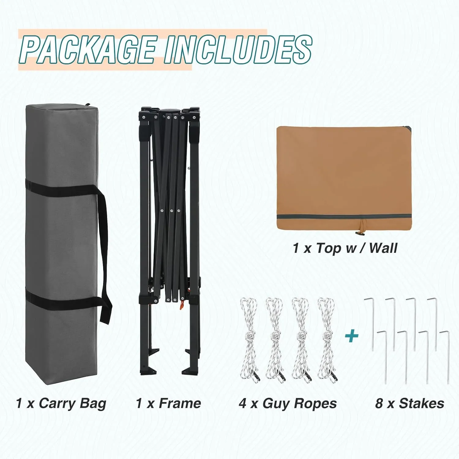 EAGLE PEAK Instant Pop Up Canopy with Adjustable Sun Wall 6x4, Straight Lightweight Compact Portable Tent with Carry Bag, Khaki