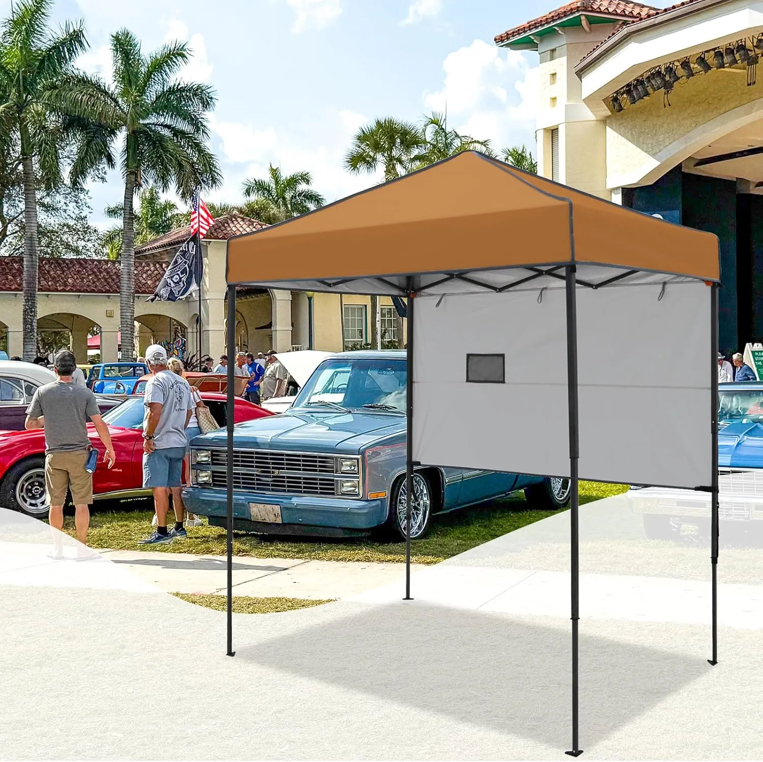 EAGLE PEAK Instant Pop Up Canopy with Adjustable Sun Wall 6x4, Straight Lightweight Compact Portable Tent with Carry Bag, Khaki