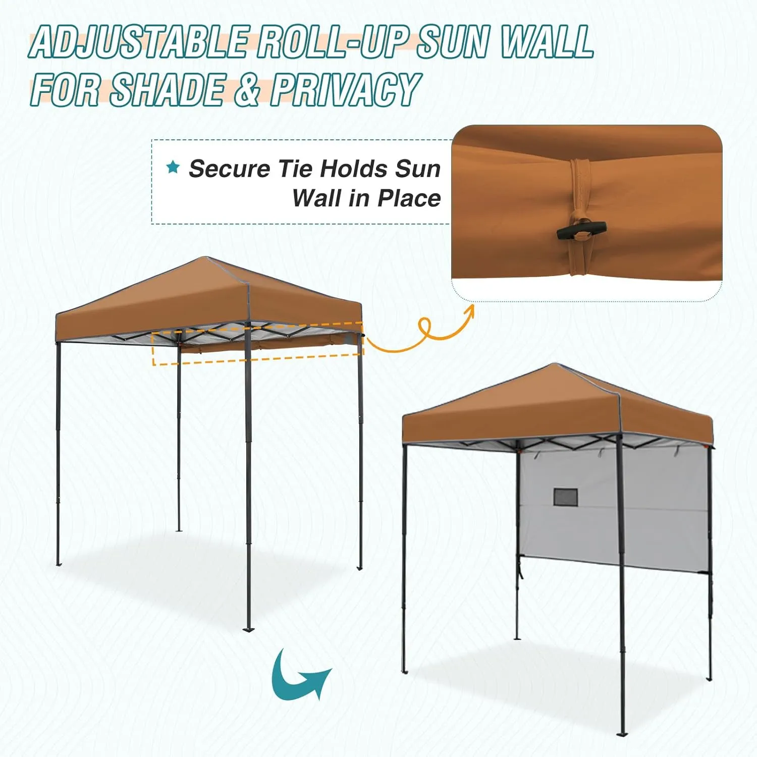 EAGLE PEAK Instant Pop Up Canopy with Adjustable Sun Wall 6x4, Straight Lightweight Compact Portable Tent with Carry Bag, Khaki