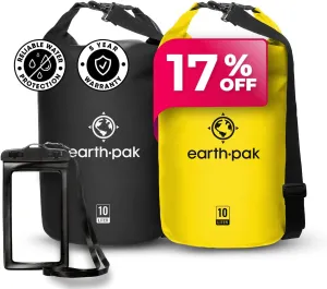 Earth Pak Waterproof Dry Bag - Roll Top Waterproof Backpack Black 10L & Yellow 10L