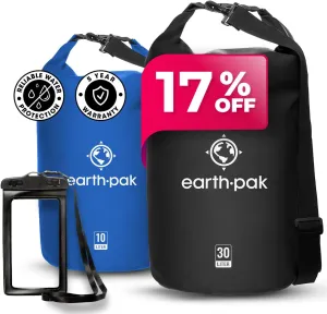 Earth Pak Waterproof Dry Bag - Roll Top Waterproof Backpack Sack (Blue 10L & Black 30L)
