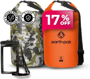 Earth Pak Waterproof Dry Bag - Roll Top Waterproof Camo 5L & Orange 5L
