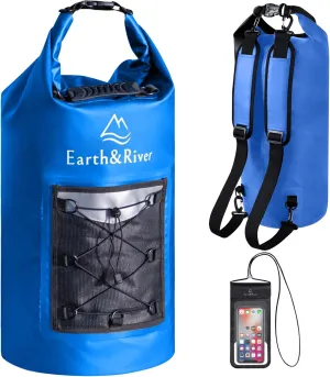 EARTH&RIVER Premium Dry Bag Backpack, Extra Thick, Protection for All Water Activities & Camping, Floating Lightweight Dry Bag with Inside Pocket Storage & IPX8 Waterproof Phone Case (Nevy Blue, 20L)