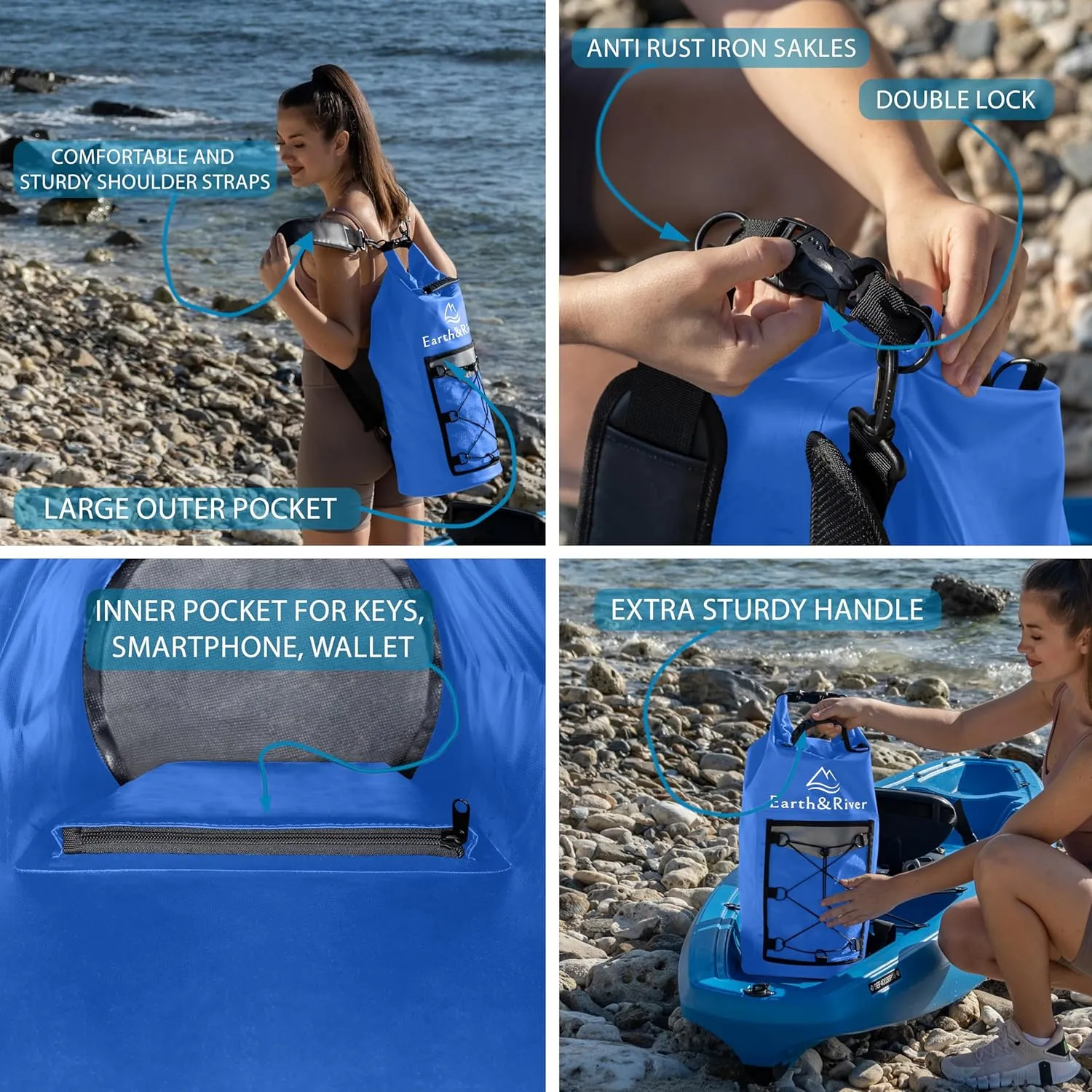 EARTH&RIVER Premium Dry Bag Backpack, Extra Thick, Protection for All Water Activities & Camping, Floating Lightweight Dry Bag with Inside Pocket Storage & IPX8 Waterproof Phone Case (Nevy Blue, 20L)