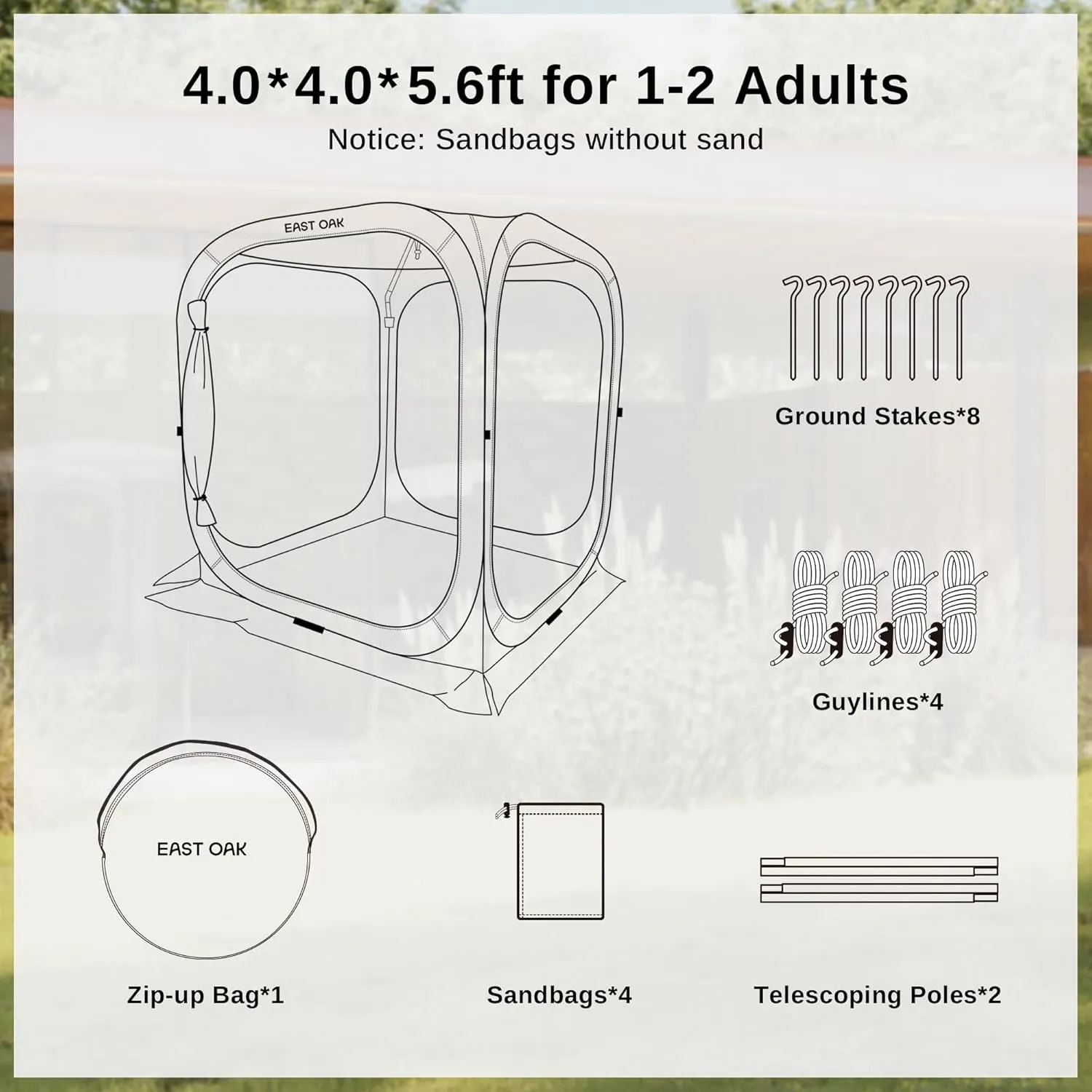 EAST OAK Screen House Tent Pop-Up, Portable Screen Room Canopy Instant Screen Tent 4 x 4 FT with Carry Bag for Patio, Backyard, Deck & Outdoor Activities, Beige
