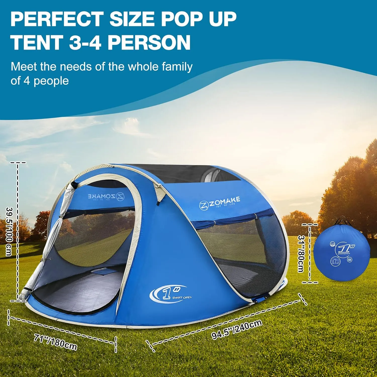 Easy Pop Up Tent 2-4 Person Waterproof - Pop-Up Camping Tents Automatic Tent Throw Pop Up Instant Flip Pop Tent for Camping,by ZOAMKE