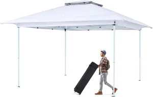 ECOTOUGE Pop Up Gazebo with Double Roofs, 12x12 Canopy Tent Instant Shelter Patio Party Tent, Carrying Roller Bag Waterproof and UV Resistant for Outdoor Garden, Grill and Backyard, White