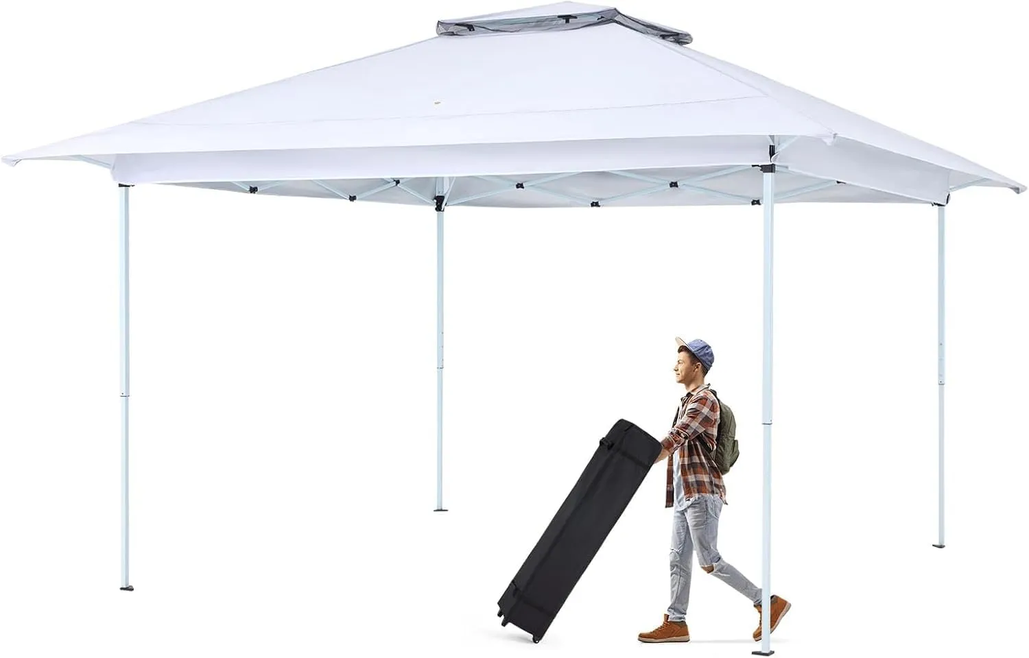 ECOTOUGE Pop Up Gazebo with Double Roofs, 12x12 Canopy Tent Instant Shelter Patio Party Tent, Carrying Roller Bag Waterproof and UV Resistant for Outdoor Garden, Grill and Backyard, White