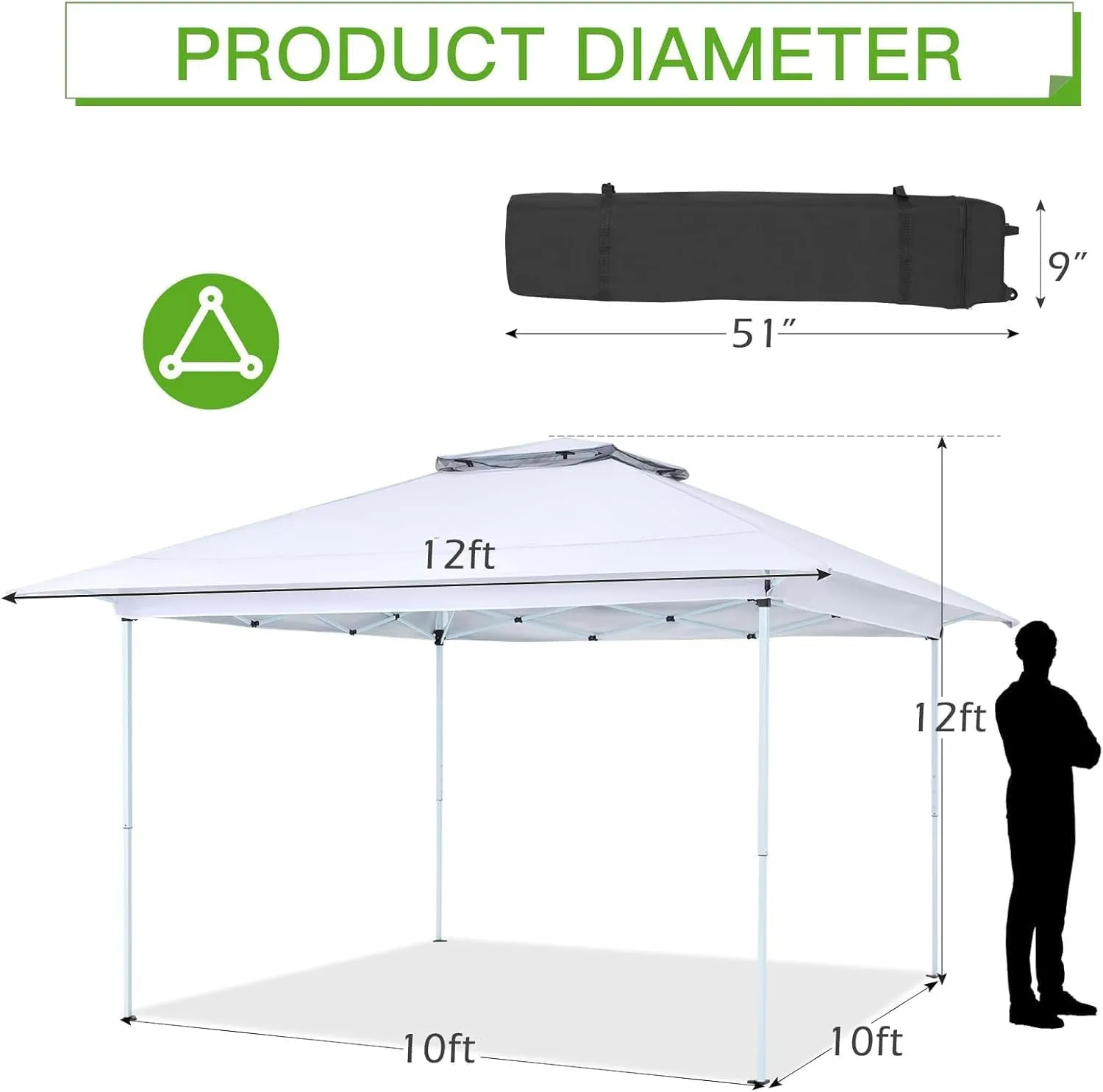 ECOTOUGE Pop Up Gazebo with Double Roofs, 12x12 Canopy Tent Instant Shelter Patio Party Tent, Carrying Roller Bag Waterproof and UV Resistant for Outdoor Garden, Grill and Backyard, White