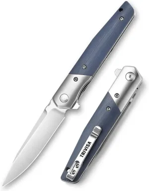 EDC Folding Pocket Knife for Camping Hiking Survival, Folded EDC Gentleman's Knives,3.5" K110 Steel Flipper Blade & G10,Outdoor Gifts for Men, Leominor-03g